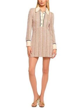 Ramy Brook Carolina Striped Knit Polo Dress with Contrast Collar Cuffs Sz L NWT